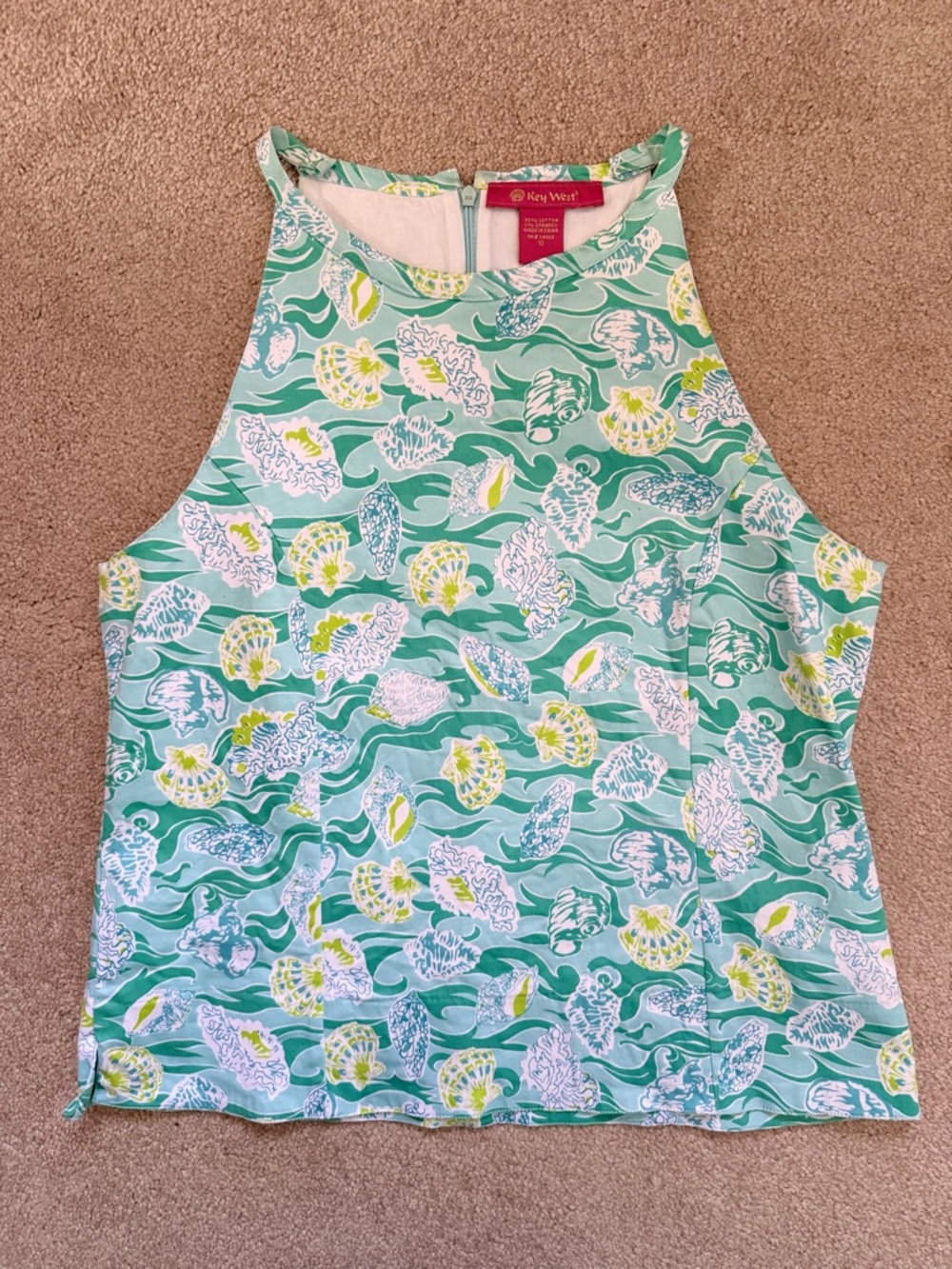 Key West Sleeveless Tank Top Mint Shell-Print High Neck Golf Tennis Seashells 10